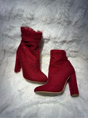 Red Women's Bling Heel Ankle Boots